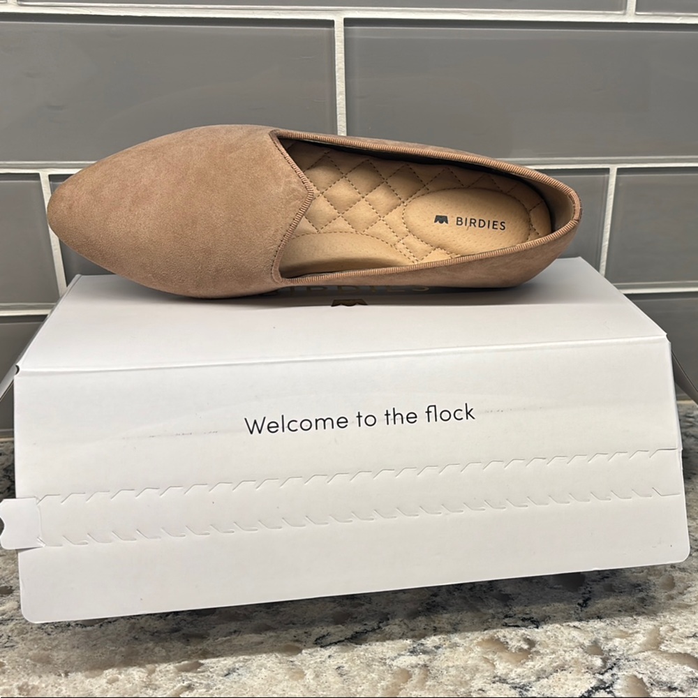 Birdies Tan Heron Suede Minimalist Flats
